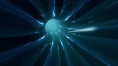 Dijital ışıkların hızı, dijital teknolojik tünellere doğru hareket eden neon ışınları. Solucan deliği zaman ve uzayda, bulutlar ve milyonlarca yıldız. Direkt olarak solucan deliğinden hızlanma.