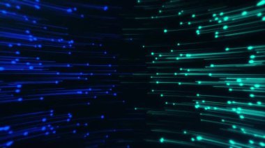 Parlayan neon çizgileri soyut teknoloji fütüristik hareket arkaplanı görünür ve kaybolur. Parlak neon arkaplan