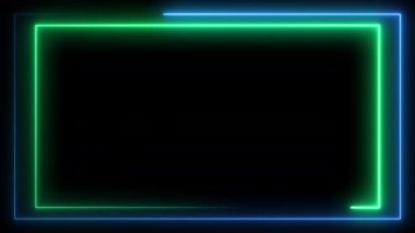 Parlayan neon çizgileri soyut teknoloji fütüristik hareket arkaplanı görünür ve kaybolur. Parlak neon arkaplan