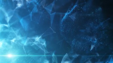 Digital 3d lowpoly plexus animation background. Abstract Plexus background animation. 3d rendered abstract plexus shapes. Connection and web concept. Digital, communication and technology background with lines and dots.