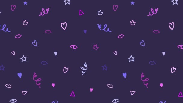 Animated Flat Cartoon Pattern Background Animated Heart Star Spiral Seamless — Vídeo de Stock