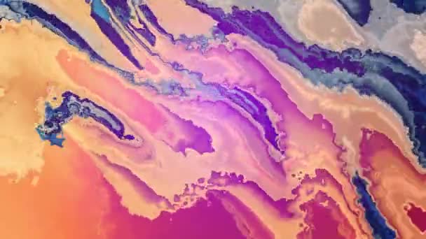 抽象图案 液面霓虹灯和充满活力的彩色运动背景色 流体艺术 流体运动中的凹凸不平的艺术粉刷 — 图库视频影像