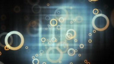 Farklı neon ve renkli çeşitli geometrik şekiller parlak bir arkaplanda yüzüyor. Yumuşak ışık bokeh geometrik şekil hareketi grafiksel arkaplan.