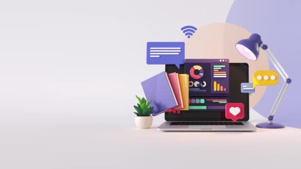 Laptop Digital Marketing Service Social Media Growth Statistics Success Concept — Vídeo de Stock
