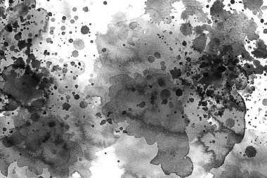 Siyah ve beyaz su rengi beyaz bir tuvalin ya da dokuma kağıdın üzerine sıçrar. Mürekkep damlaları. Boya sıçraması, grunge sıvısı sıçraması, soyut sanatsal mürekkep sıçraması. Beyaz arka planda siyah mürekkep sıçraması