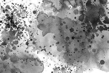 Siyah ve beyaz su rengi beyaz bir tuvalin ya da dokuma kağıdın üzerine sıçrar. Mürekkep damlaları. Boya sıçraması, grunge sıvısı sıçraması, soyut sanatsal mürekkep sıçraması. Beyaz arka planda siyah mürekkep sıçraması