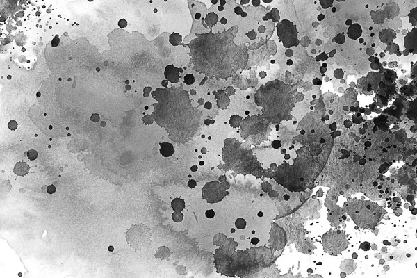Zwarte Witte Aquarel Spatten Een Wit Doek Getextureerd Papier Inktdruppels — Stockfoto