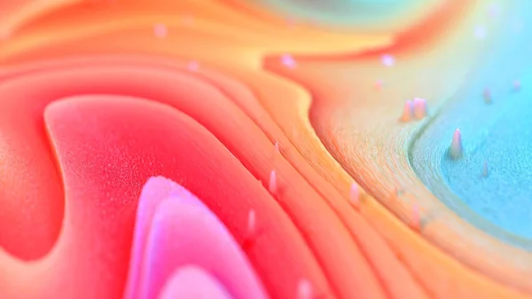 3 boyutlu sıvı yüzey. Üç boyutlu soyut şekil değiştirilmiş garip sıvı şekil. Plastik etkisi. Şeffaf cam yüzey, dalgalı kırıklar, kıvrımlar, çarpıtmalar. Sıvı şekiller, benzin lekeleri. Parlak renkler. Bilgisayar oluşturuldu.