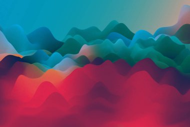 Dalgalı geometrik arka plan. Kırmızı ve mavi modayı takip eden modayı oluşturur. Soyut gradyan sıvı dalgalı organik geometrik şekil arkaplanı.