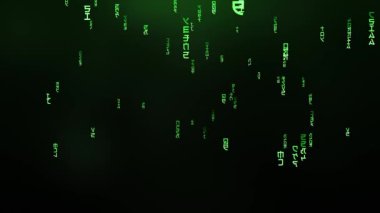 İkili kod siyah ve yeşil arkaplan, ekranda rakamlar hareket ediyor, dijital çağ kavramı. Matrix stili Kiril alfabesi yağmur efekti döngüsü. arkaplandan ayrılacak hafiflik.