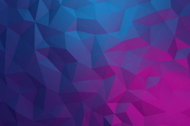 Mavi menekşe pembe düşük polyester kristaller arka planda 3 boyutlu üretildi. soyut düzensiz çokgen arkaplan - üçgen düşük poli desen - canlı mavi menekşe pembe arkaplan.