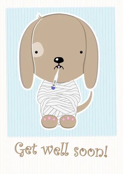 Mignon pauvre chien malade, Get Well Soon Postcard — Image vectorielle