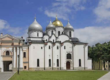 Büyük (Veliky Novgorod) Novgorod 'daki Aziz Sophia Katedrali. Rusya