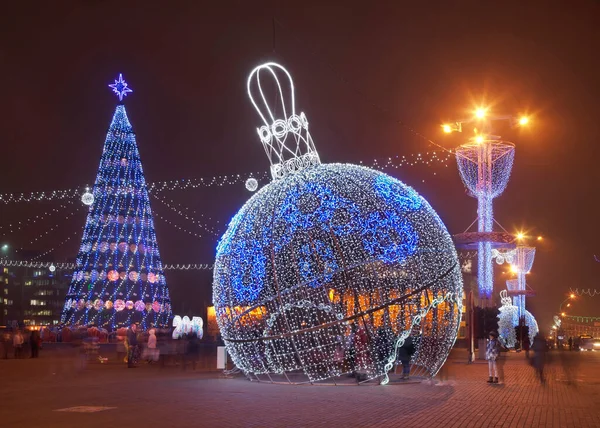 Decoraciones Navideñas Plaza Oktyabrskaya Octubre Minsk Belarús — Foto de Stock