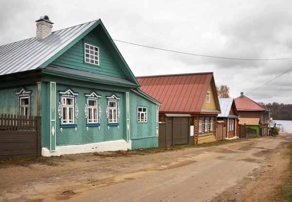 Старі Дерев Яні Будинки Історичному Районі Пльос Іванова Область Росія — стокове фото