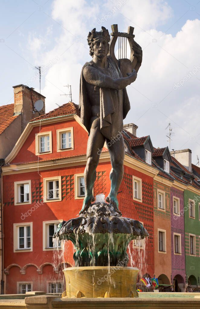 Apollo fountain at Old Market square in Poznan. Poland