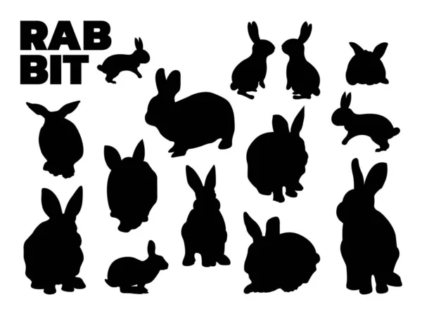 Set Coniglio Silhouette Set Illustrazione Vettoriale Rabbit Silhouette Silhouette Bunny — Vettoriale Stock
