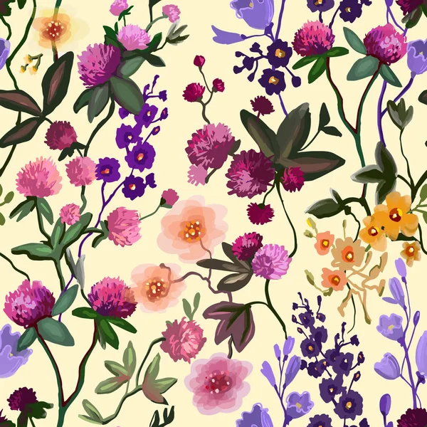 Motif Vectoriel Sans Couture Avec Aquarelle Fleurs Sauvages Prairie Floraison — Image vectorielle