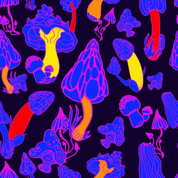 Pilze Mit Verschiedenen Formen Von Hand Gezeichnet Stilisierte Magische Psychedelische — Stockvektor