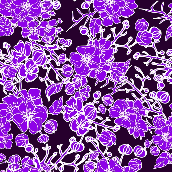 Vector Hand Drawn Repeat Pattern Bright Purple Roses Dark Purple — Stock Vector