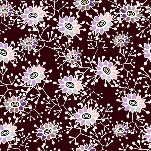 Nahtlose Abstrakte Muster Exotischer Blumen Und Blätter Gezeichnete Weiße Linie — Stockvektor