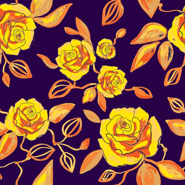 Handgezeichnetes Aquarell Und Linienkunst Florales Nahtloses Muster Mit Zarten Gelben — Stockvektor
