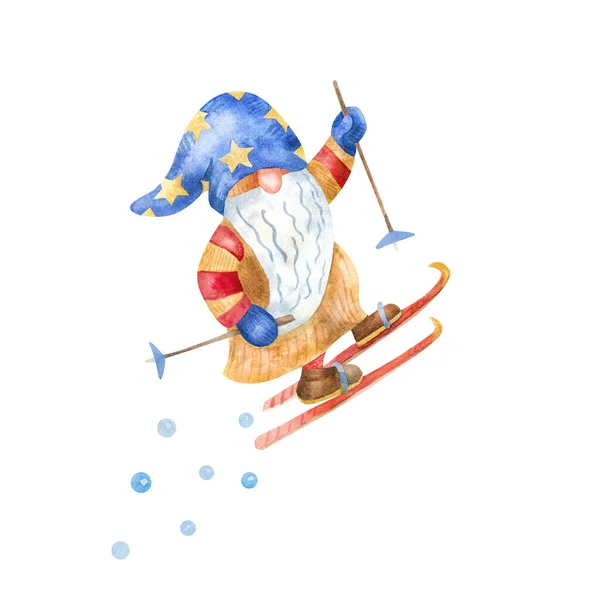 Ski Fantôme Drôle Personnage Plaisir Hiver Sport Loisirs Illustration Aquarelle — Photo