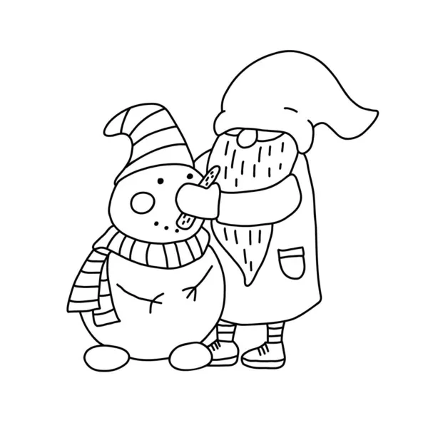 Gnome Robi Bałwana Doodle Ręcznie Rysowane Wektor Ilustracji Izolowane Białym — Wektor stockowy