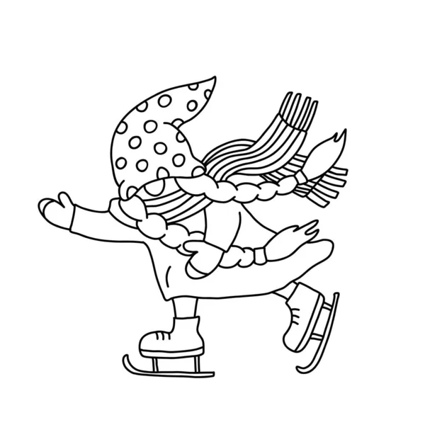 Jolie Fille Gnome Patiner Illustration Vectorielle Dessinée Main Doodle Isolée — Image vectorielle