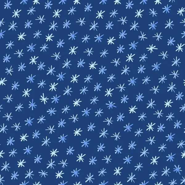 ネイビーブルーを基調にスノーフレークでシームレスなパターン 水彩手描きイラスト 冬のデザイン — ストック写真