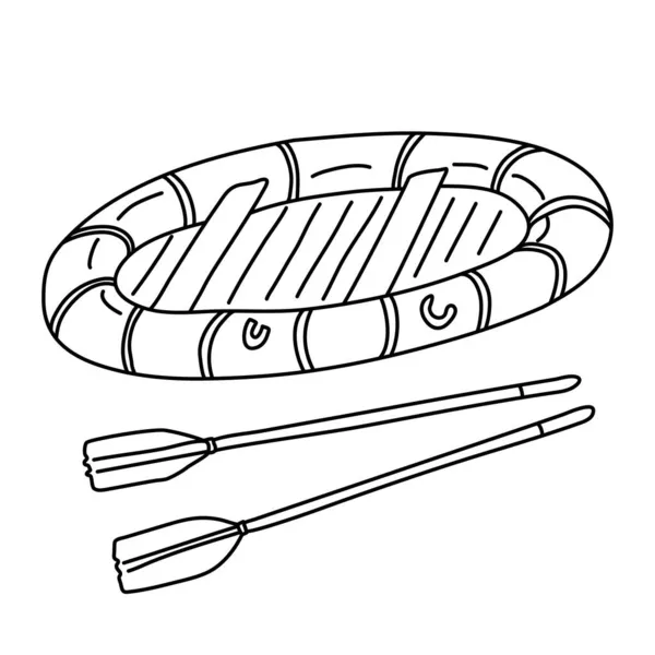 Schlauchboot Mit Zwei Paddeln Handgezeichnete Vektorillustration Doodle Stil Auf Weißem — Stockvektor