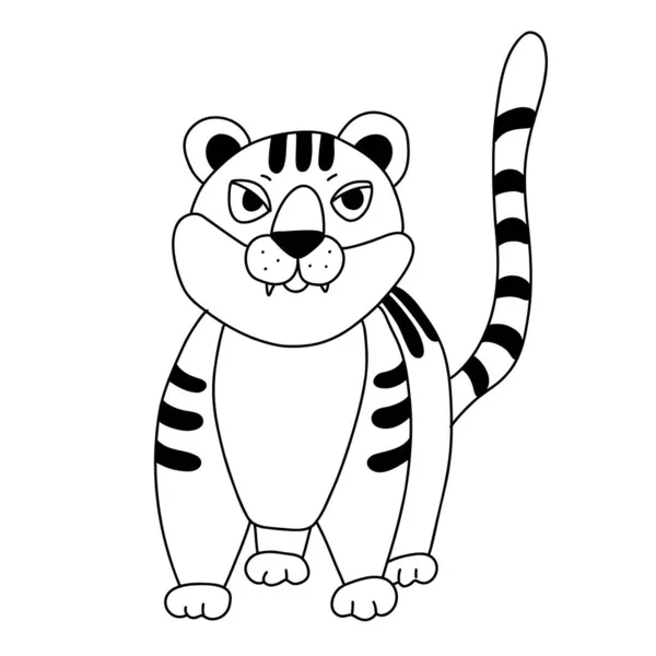 Τίγρης Ζωγραφισμένα Στο Χέρι Εικόνα Απομονώνονται Λευκό Φόντο Παιδική Απεικόνιση — Διανυσματικό Αρχείο