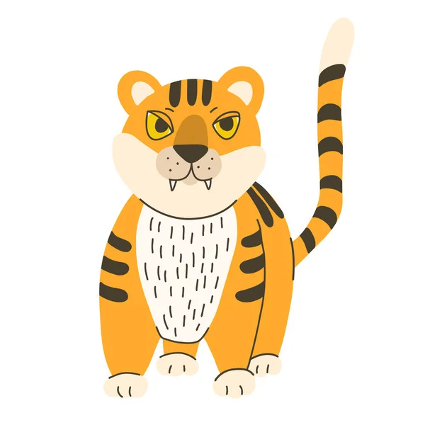 Весела Маленька Тигрова Рука Намальована Плоска Ілюстрація Ізольована Білому Тлі — стоковий вектор