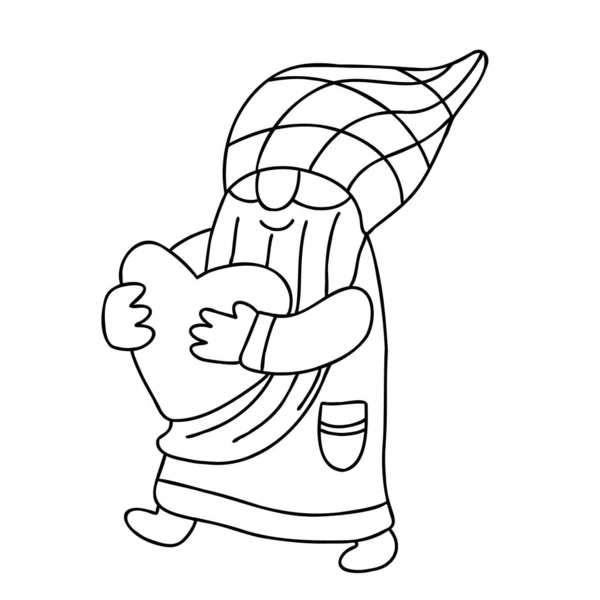 Tersenyum Berjalan Gnome Dengan Hati Karakter Yang Lucu Ilustrasi Vektor - Stok Vektor