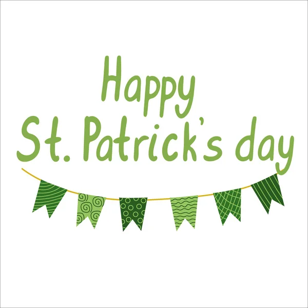 Happy Patrick Day Lettering Green Garland Cartoon Vector Illustration Isolated — Stock Vector