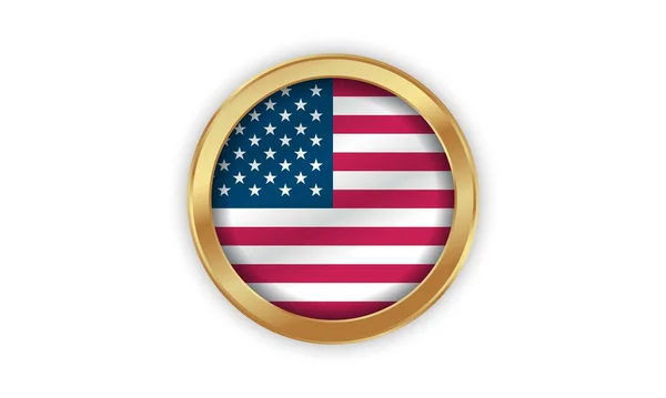 Simple Usa Golden Badge Icon Shiny United States Country Flag — Stockvektor