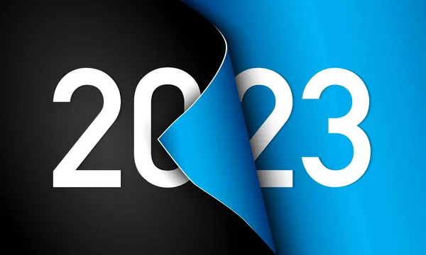 Happy new year 2023 Number and Cute Rabbit paper cut text on blue