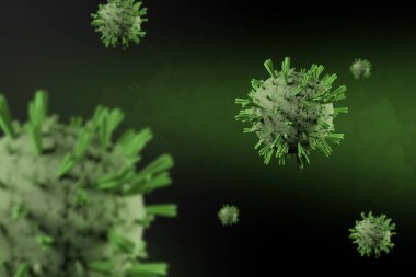 coronavirus, covid-19. yeşil 3d hücre çizimi 