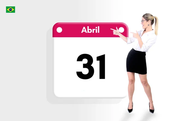 April Month Calendar Caucasian Businesswoman Skirt Pointing Day — Stock Photo, Image
