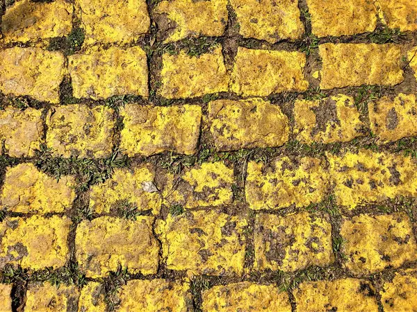 Yellow Full Frame Brick Wall Background Copy Space — Stock Photo, Image