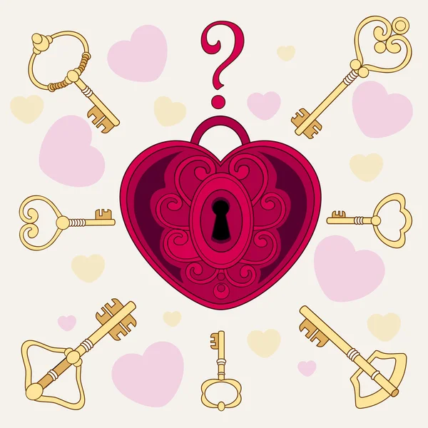 La cerradura en forma de corazón y llaves — Archivo Imágenes Vectoriales