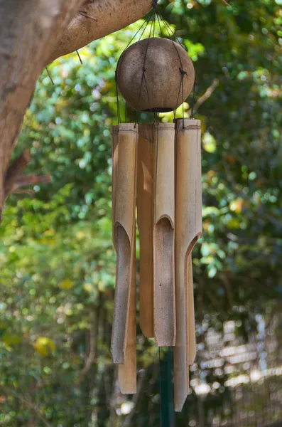 Bamboo Wind Chimes in an Olive Tree — Stock Photo, Image