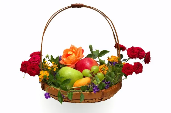 Basket of Fruit and Flowers — Stock Photo, Image