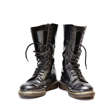 Pair of mid-calf 14 eyelet black lace-up boots clipart