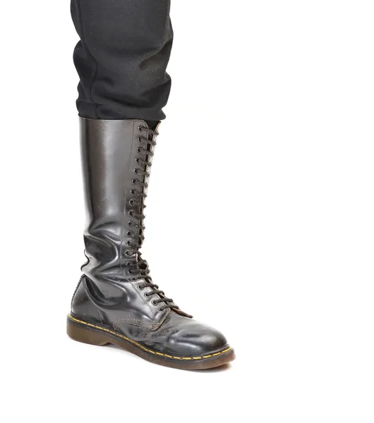 Knee-high 20 eyelet black lace-up boot — Stock Photo, Image