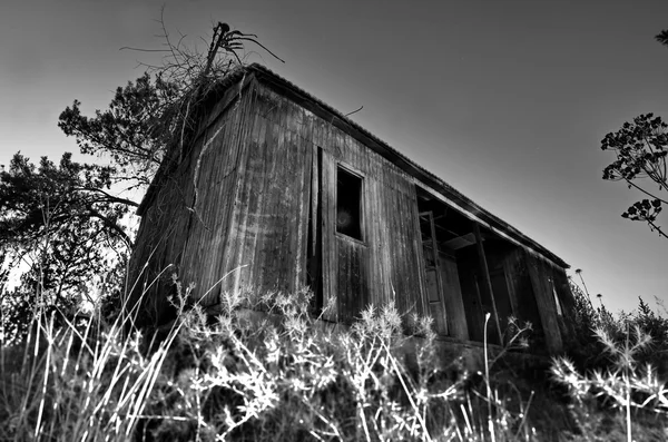 被遗弃的小木屋-灯光画 — 图库照片