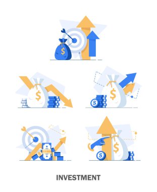 Yatırım analizi konsepti pankartı, finansal planlama, veri analiz konsepti, pazarlama, analiz ve beyin fırtınası iş konsepti, düz tasarım vektör çizimi