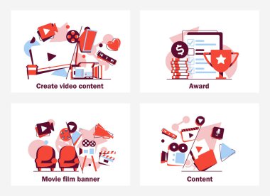 Film afişi tasarım şablonu, film şeridi ve film alkışlaması. Sinematografi posteri