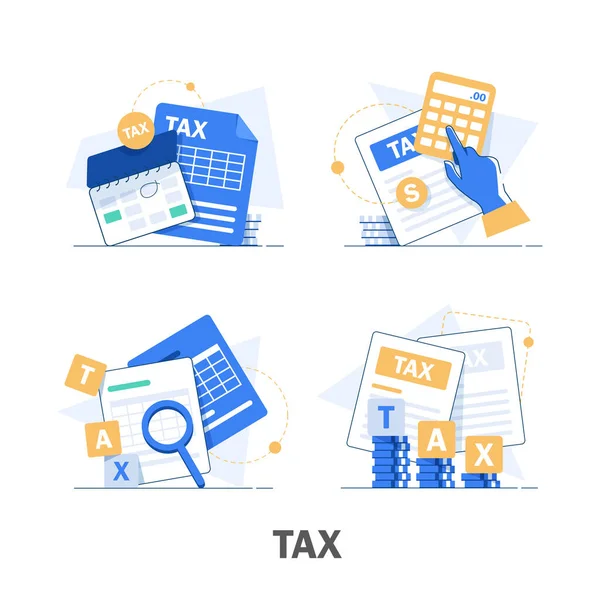 Begrip Belastingbetaling Data Analyse Papierwerk Platte Ontwerp Pictogram Vector Illustratie — Stockvector