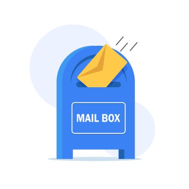 Posta kutusu vektör illüstrasyon izole beyaz, düz posta kutusu üzerinde kırmızı posta kutusu çizgi film simgesi